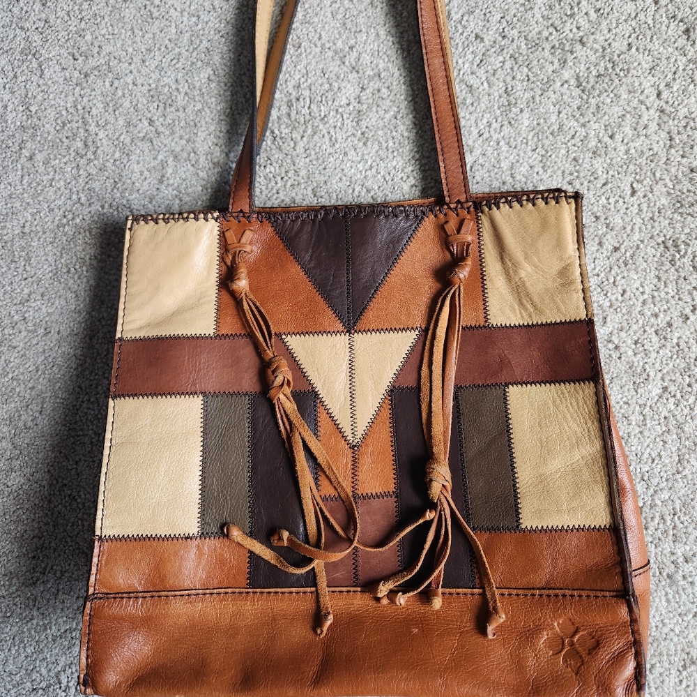 Patricia Nash Patchwork Leather Tote Bag - Brown and Tan